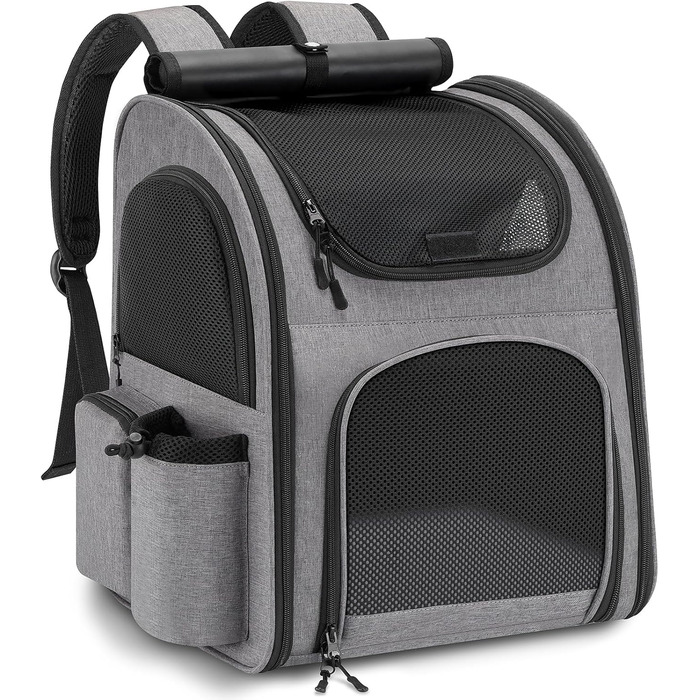 Рюкзак для тварин до 10 кг з сіткою, дихаючий та легкий, з внутрішнім шнуром безпеки та килимком (сірий)