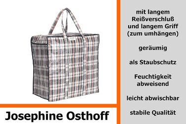 Josephine Osthoff Unisex Heavy-Duty Waterproof Storage Bags, Durable & Versatile, with Zipper for Moving & Shopping, 75L Capacity, Up to 20 kg Load Capacity, Black, Pack of 9