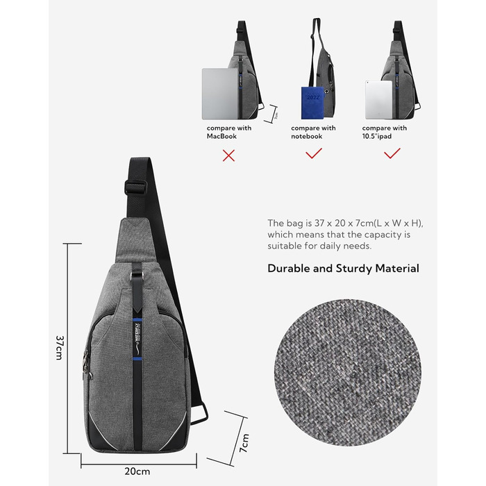 Сумка через плече WATERFLY Anti-Diebstahl для жінок та чоловіків, сіра (M)
