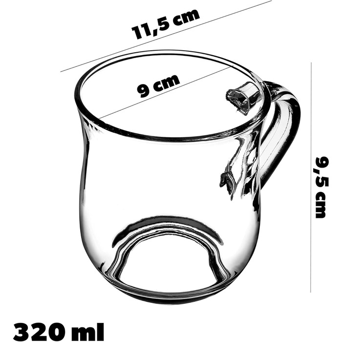 Набір склянок KADAX для чаю та кави (6 шт., 320 мл) - скляні чашки з ручкою для гарячих та холодних напоїв