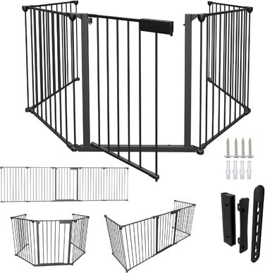 Захисний сітковинний бар'єр для каміну, 310 см, металевий, з дверцятами, білий/чорний