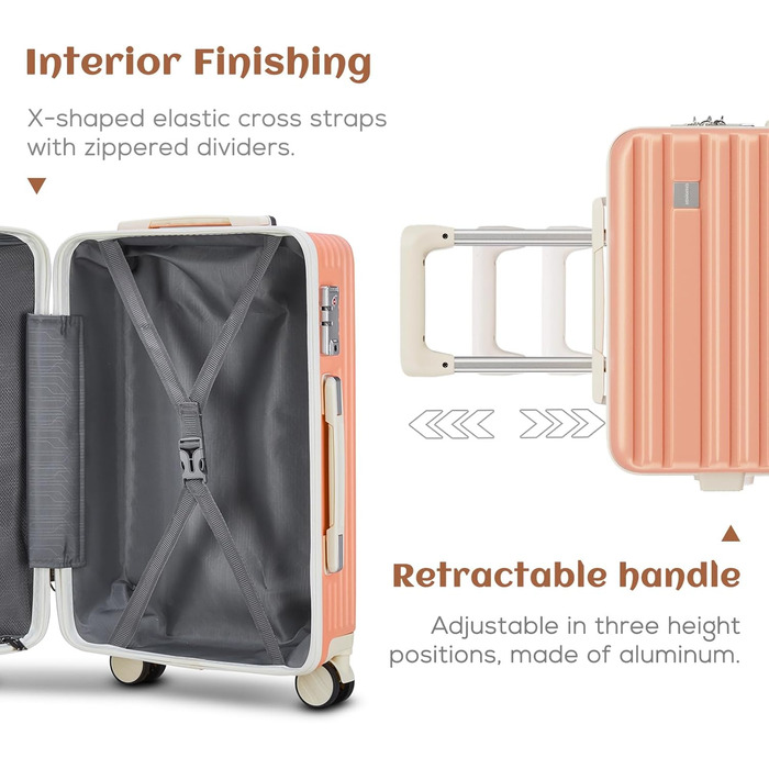 Набір валіз Joyway: велика валіза з ABS-пластику, 4 колеса, TSA-замок, сумка для ручної поклажі та кульбага (Рожевий)