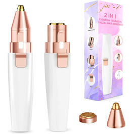 Електричний тример для брів та обличчя 2-в-1 з LED-підсвічуванням для жінок, безболісне видалення волосся, для брів, губ, підборіддя, білий