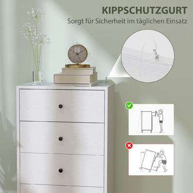 HOMCOM Chest of Drawers Sideboard with 4 Drawers Storage Cabinet Made of Wood Composite Modern Style Drawer Cabinet, Chest of Drawers for Living Room, Bedroom, Hallway 47 x 29 x 75 cm White | Aosom
