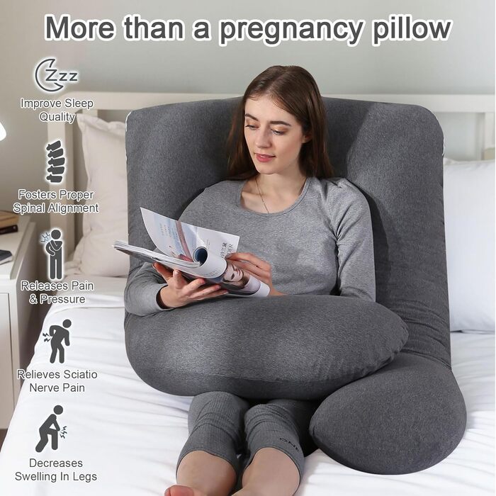 Вагітний подушок U-подібної форми SHANNA, подушка для сну на боці, подушка для годування, бавовняний чохол, велика подушка для підтримки, комфортна подушка для дорослих, подушка для тіла, бавовна, чорний колір, 70 x 145 см