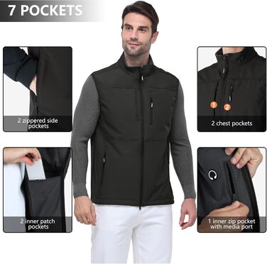 Чоловіча софтшеллова жилетка Outdoor Ventures, чорна, водонепроникна, вітронепроникна, спортивна, з декількома кишенями