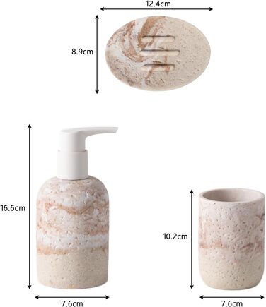 Набір для ванної кімнати 3 шт: дозатор для мила, мильниця та тримач для зубних щіток, білий, з високоякісного харчу, від виробника DREI