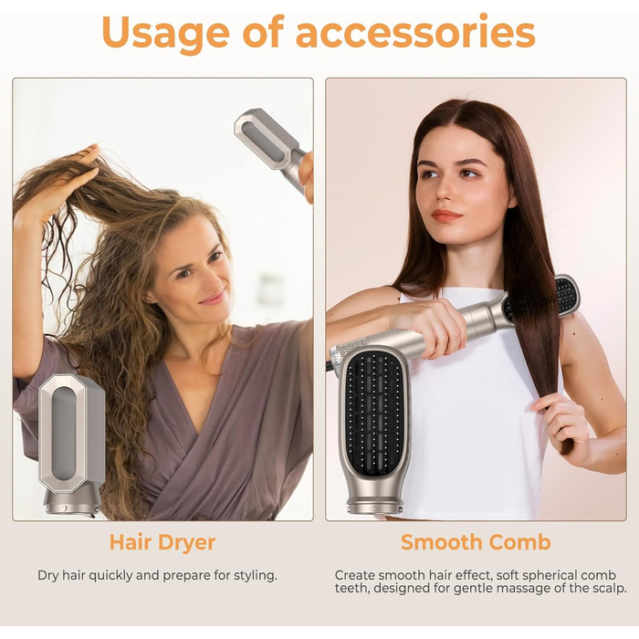 Фен-щітка 5-в-1 Airstyler Pro 1000W з іонізацією, 60000 обертів, для створення локонів та об'єму, сріблястий