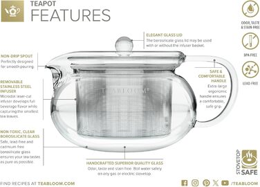 Набір для заварювання чаю Teabloom Kyoto 2-в-1: чайник та заварник зі знімним фільтром, 700 мл, підходить для плити та мікрохвильової печі