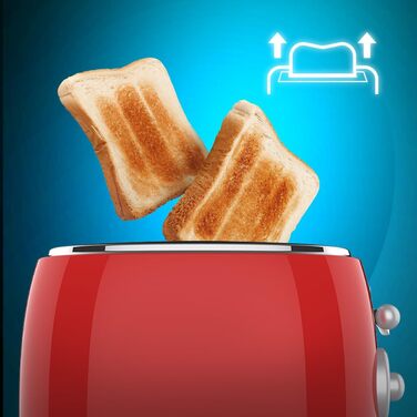 Тостер Cecotec Toaster 2 Scheiben Toast&Taste 1000 Retro Double: 980 Вт, 2 слоти, нержавіюча сталь, регулювання потужності, піддон для крихт (червоний)