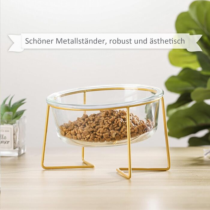 Підвищена годівниця для собак з скла - годівниця для собак з металевим підставкою - миска для їжі та води для маленьких та середніх собак та великих котів - 800 мл скляна велика