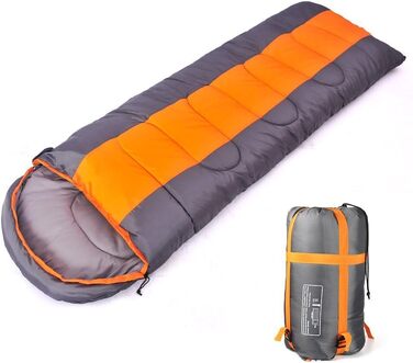 Спальний мішок для кемпінгу, 3 сезони, з капюшоном, для дорослих, зимовий, для подорожей, рюкзаків, походів, з компресійним мішком, оранжевий/сірий, L