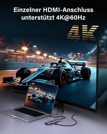 Док-станція для ноутбука Newmight з двома моніторами, адаптер HDMI 4K, Ethernet 1 Gbps, PD 100W, 3 USB 3.0, SD/TF Reader, для HP/Dell (Сірий)