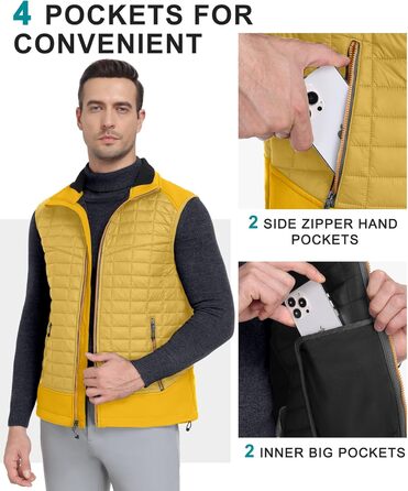 Little Donkey Andy Легка пухова жилетка для чоловіків. Тепла безрукавна куртка для активного відпочинку, туризму, бігу (M, жовто-бурштиновий)