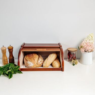 Дерев'яний хлібний ящик Creative Home | 38 x 28,5 x 17,5 см | Для хліба, булочок, тортів | З відкидним кришкою | Натуральний | Підходить для будь-якої кухні (колір: коричневий)