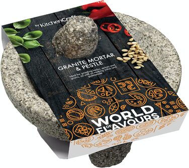 Мексиканський молькахете KitchenCraft World of Flavours, набір ступка та товкач, граніт, 20 см, сірий