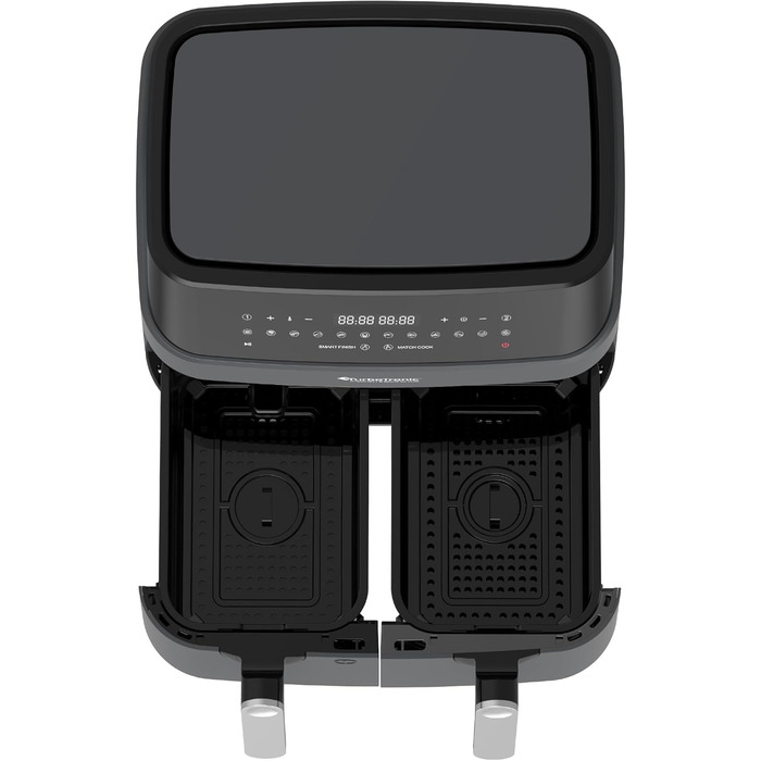 Аерофритюрниця TurboTronic Doppel XXL 9л (2х4.5л) з цифровим керуванням, сіра - фритюрниця без олії, 12 програм
