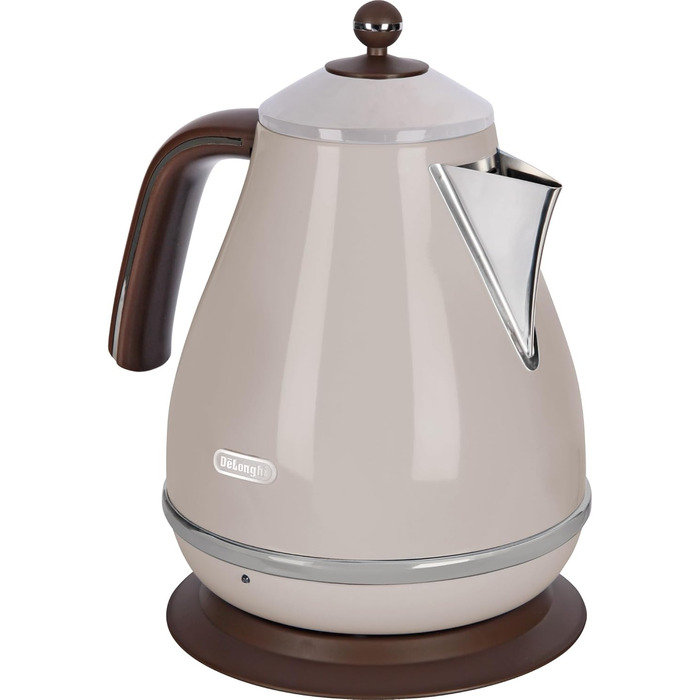 De'Longhi Kettle Icona Vintage KBOV2001.BG - 1.7 l with water level indicator and 360° base, stainless steel in an elegant retro look with chrome details, beige Single