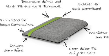 Чохол для Kindle Paperwhite 7 (Amazon) | Стильний чохол з ворсового фетру, Made in Germany (Антрацит - зелений) (Світло-сірий - лайм)