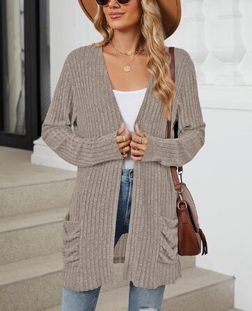 Кардиган жіночий Strickjacke Eegant в'язаний з еластичної тканини, з кишенями, колір хакі, розмір XXL