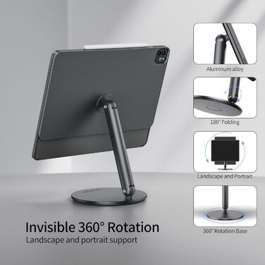 Магнітна підставка LULULOOK для iPad Pro 13'' M4/M5 (2024-2025), iPad Air 13'' M4, iPad Pro 12.9'' — обертова на 360°, складна, алюмінієва