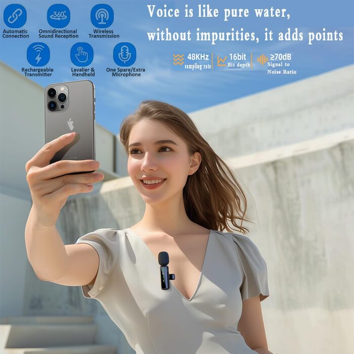 Бездротовий петличний мікрофон для Android/iPhone/комп'ютера/ноутбука - мікрофон з шумозаглушенням для запису відео, TikTok, Vlog, YouTube