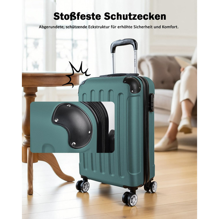 Набір валіз Boleedy 3шт (55/66/76 см), Trolley, жорсткий корпус, 360° обертання, тихі колеса, телескопічна ручка, темно-зелений