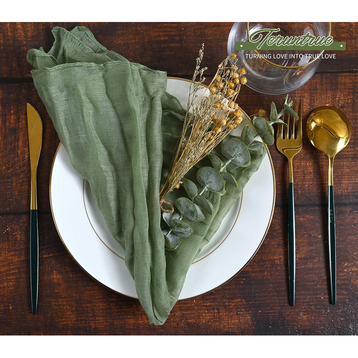 Set of 40 Gauze Cloth Napkins, Crinkled Dinner Napkins, Salvia Green, Rustic Boho Napkins, Soft Cotton, Table Napkins, Decorative Fabric Napkins for Wedding, Party