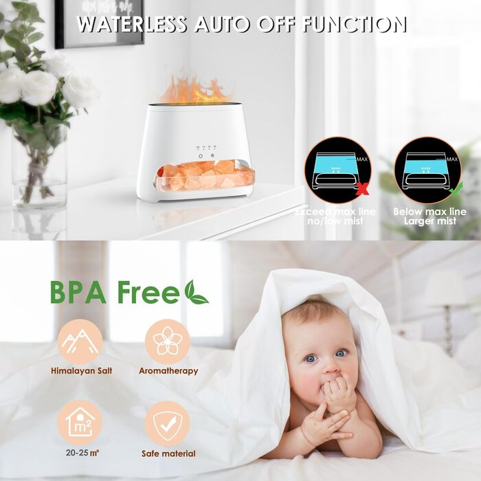 SALKING Аромадифузор 2-в-1 з підсвічуванням, ефект полум'я, для ефірних олій, 150 мл (білий)