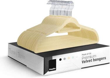 Вішалки для одягу KEPLIN, оксамитові, з перекладиною для краваток та 360° обертанням, міцні, економні, органайзер для шафи, для костюмів, курток та одягу, рішення для зберігання вдома, м'ятно-зелені (30 шт, кремовий)