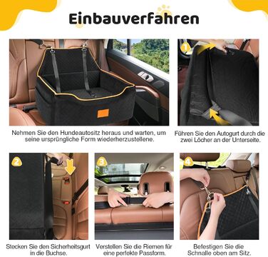 GL GLENSLAVE Dog Car Seat for Medium/Large Dogs - Elevated Pet Seat for Dogs Up to 25kg or 2 Small Dogs - Removable & Washable with Thick Cushions & Storage Pockets (Black)