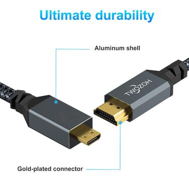 HDMI кабель Micro HDMI - HDMI, 1 м, 2 шт. Підтримка 4K/60Hz, 3D, 1080p