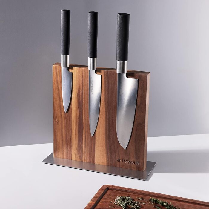 Navaris Double-Sided Magnetic Knife Holder made of Walnut - Magnetic Knife Block, Knife Board, Double-Sided Magnetic Knife Holder - Knife Holder, Wood, Unfurnished