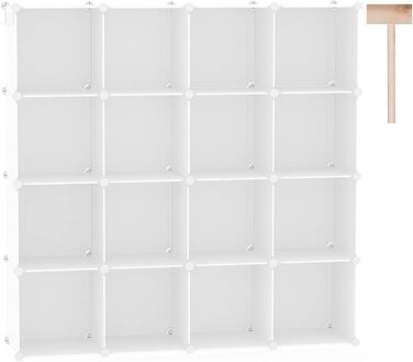 C&AHOME Cube Storage Shelves, 16-Cube Unit, Closet Organizer, DIY Plastic Modular Shelves, Ideal for Bedroom, Living Room, Office, 122 cm L x 31 cm W x 122 cm H, Opaque White, UPCS16M