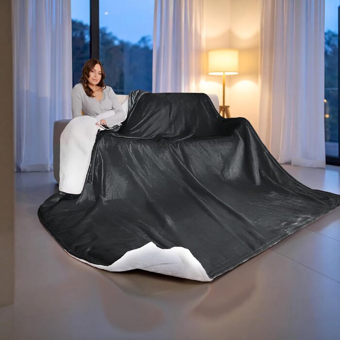 Електрична ковдра Kingsize Get Trend, м'яка Sherpa Fleecedecke, 230x265 см, 9 режимів нагріву, таймер 12 годин, тепла ковдра-подарунок (темно-сірий, розмір EU)