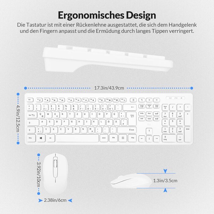 Набір клавіатури та миші Rii (2 шт.) бездротовий, для PC/Laptop/Windows/Smart TV, німецька розкладка, чорний