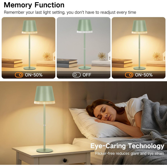 Світлодіодний настільний світильник OUTON з акумулятором, USB-C, 3 режими світла, димування, зелений - 2 шт.