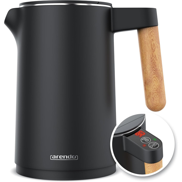 Arendo - Stainless Steel Kettle with Temperature Setting - 45°C-100°C - 1.5 Liter - Double-Walled - BPA Free - Keep Warm Function - Tea Kettle with Temperature Indicator - Cool Touch Handle - Black A: Lighter Handle
