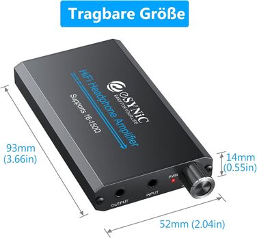 eSynic Підсилювач для навушників HiFi – портативний, для MP3/MP4, смартфонів та ПК, чорний