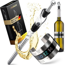 fbeurope Wine Cooling Stick Set Stainless Steel with Spout & Wine Thermometer I wine cooler stick birthday gift for women - men wine lovers I gifts for wine lovers (4-in-1 Set)