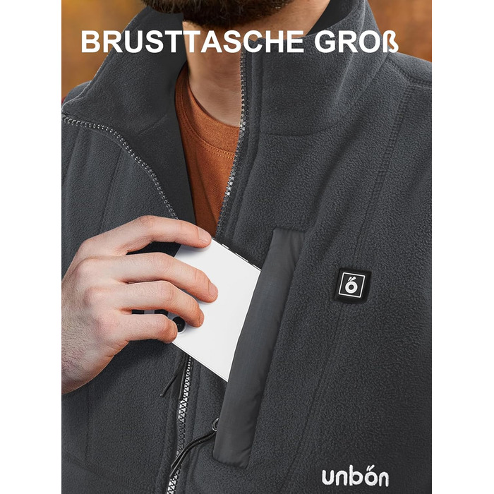 UNBON Гріюча жилетка з флісу, чоловіча жилетка з підігрівом, жилетка з Powerbank 10000mAh USB, 3 режими нагріву, 6 зон нагріву (M, сіра)