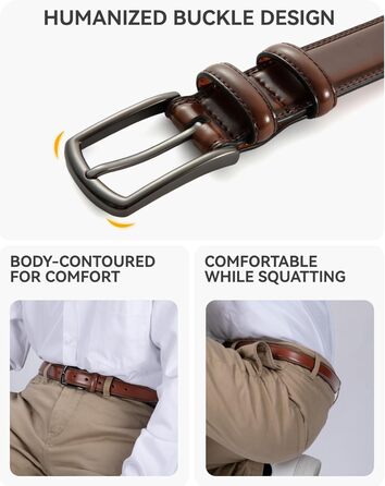 Чоловічий шкіряний ремінь CHAOREN 32 мм для ділового костюма та формального одягу, темно-коричневий, розмір 103 см