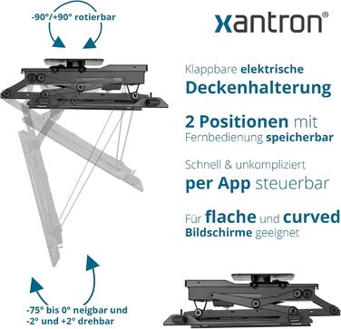 Xantron DEHA-600E Electric Tilting and Swivel TV Ceiling Mount - 32-75 Inch, Voice Control Remote Included