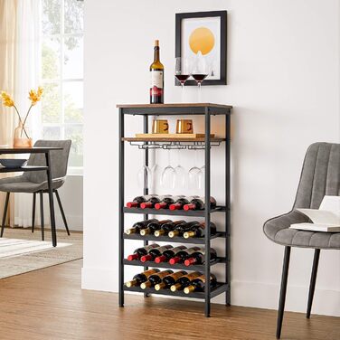 VASAGLE Wine Rack for 20 Bottles, Wine Shelf, with Glass Holder, for Cellar, Kitchen, Dining Room, Industrial Style, 50 x 32 x 100 cm, Rustic Brown and Black LWR020B01