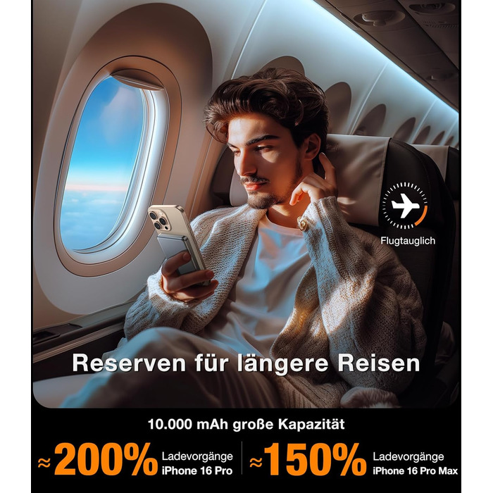 Портативний зарядний пристрій TORRAS MiniMag 10000mAh з MagSafe для iPhone 17 Pro Max, AirPods, iPhone Air 12-16, швидка зарядка, бездротовий, USB-C, сірий титан, 10000 mAh