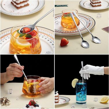 Набір ложок HOMQUEN (8 шт.) з довгим руків'ям: кавові, для коктейлів, чайні, з нержавіючої сталі (сріблясті)