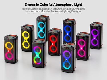 Портативна караоке-машина з Bluetooth, 2 мікрофонами, світлодіодним підсвічуванням та підтримкою USB/TF/Rec/FM/AUX