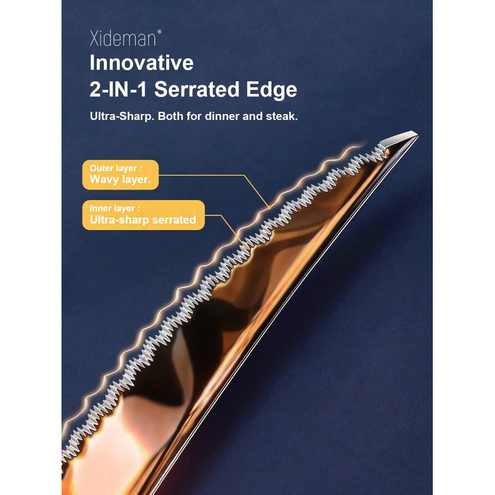 Набір столових приборів 24 предмети, нержавіюча сталь 18/10, мідний колір, сучасний дизайн, з двостороннім зазубреним ножем, для 6 осіб, можна мити в посудомийній машині