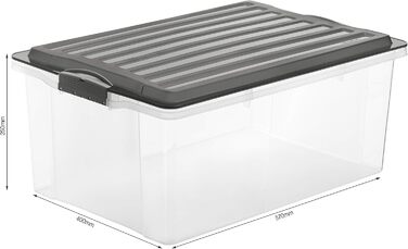 Rotho Compact 3-Piece Storage Box Set 70L with Lid and Wheels (3x38L, Anthracite/Transparent)