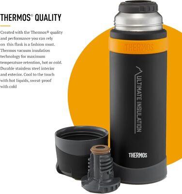 Термос Ultimate Flask 900 мл, матовий чорний, з нержавіючої сталі, для гарячих та холодних напоїв. Зберігає тепло та холод, має витікання.